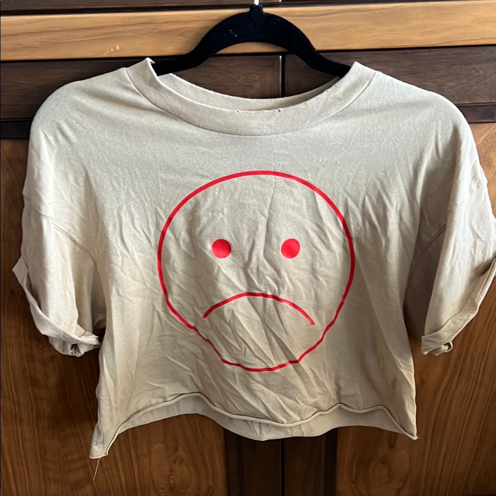 Wild Fable Tan Crop Top with Frowny Face